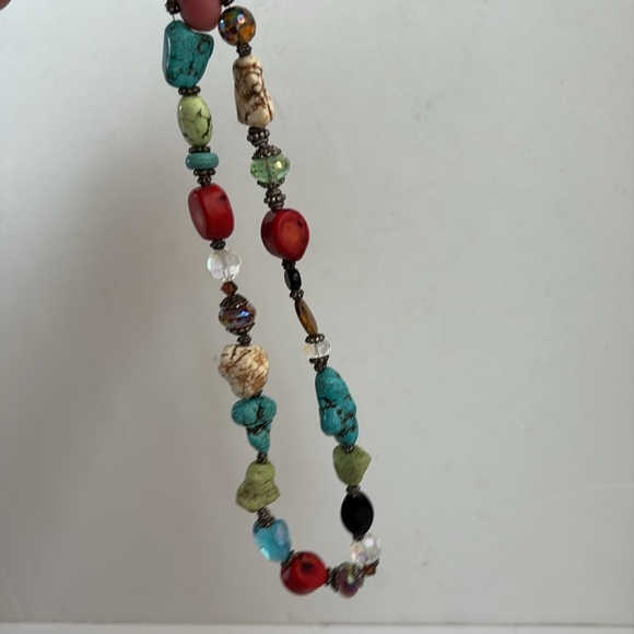 Mixed stone beaded lobster clip necklace turquoise tigers eye coral clear - Picture 12 of 15